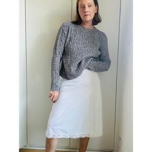 90s Cableknit Sweater Heather Black White Size Large Cotton Twee Preppy Academia